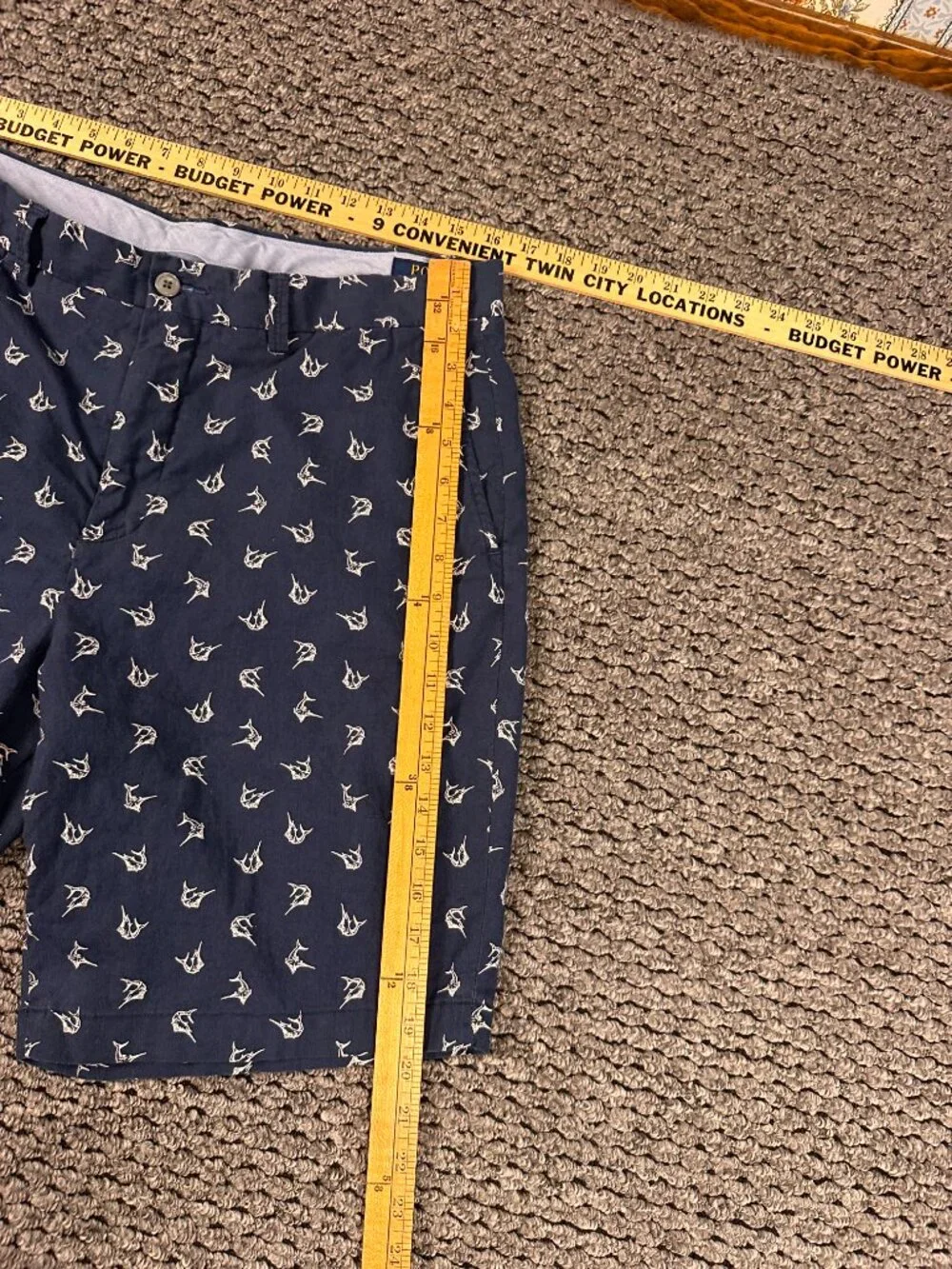 Polo Ralph Lauren Marlin Embroidered Linen Cotton Shorts Navy Blue Mens Size 35
